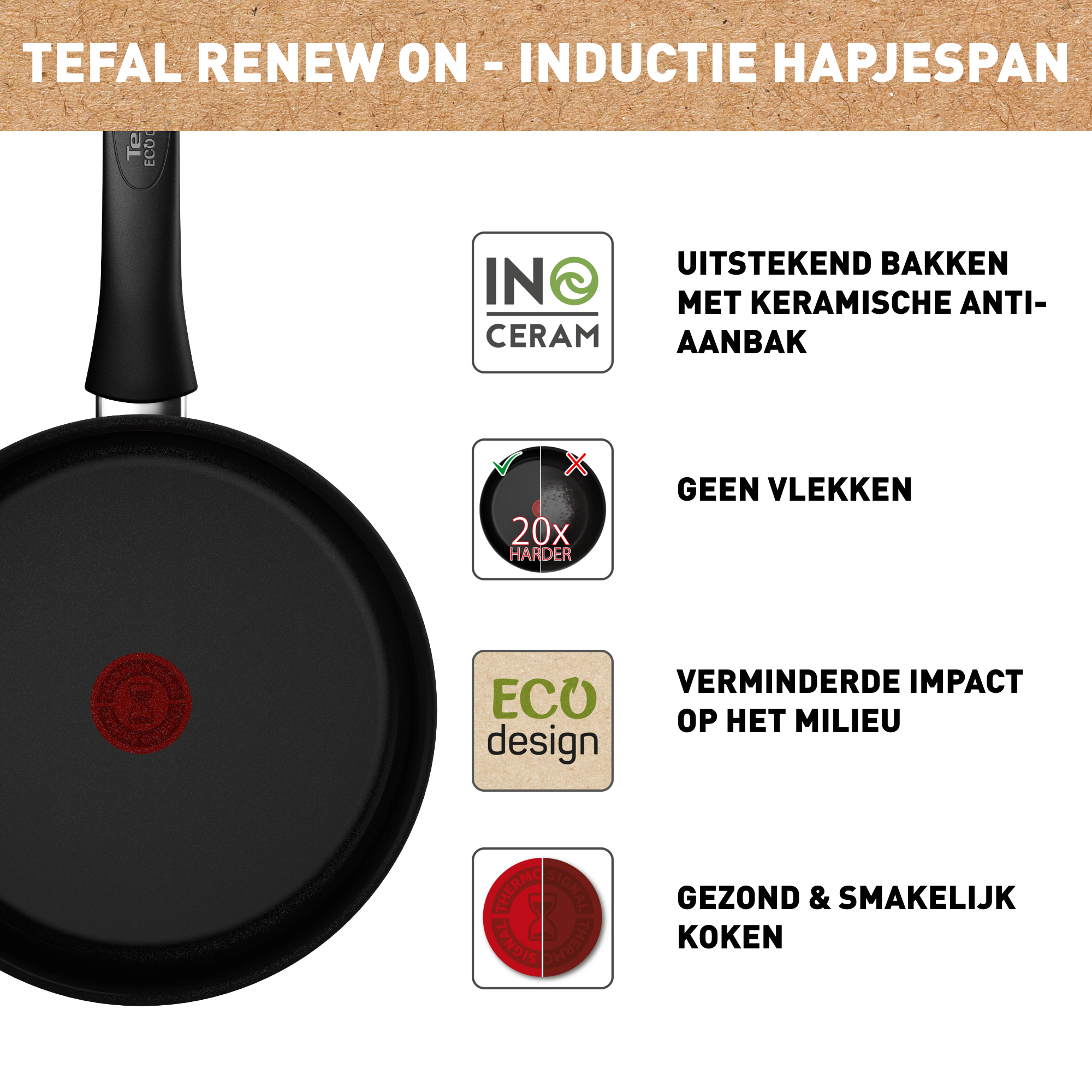 Renew Black On C4353232 Keramische sauteerpan + glazen deksel - 24 cm - Inductie