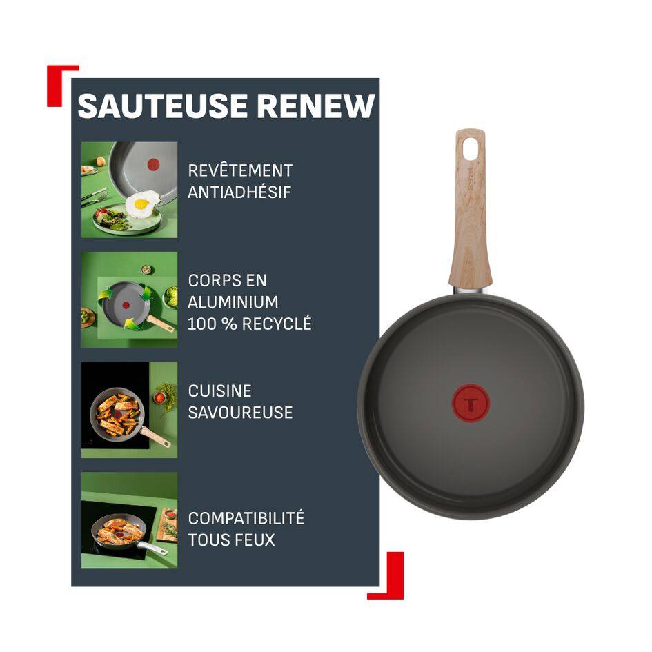 Renew, Poêle à crêpes 28 cm, Revêtement en céramique antiadhésif, Induction