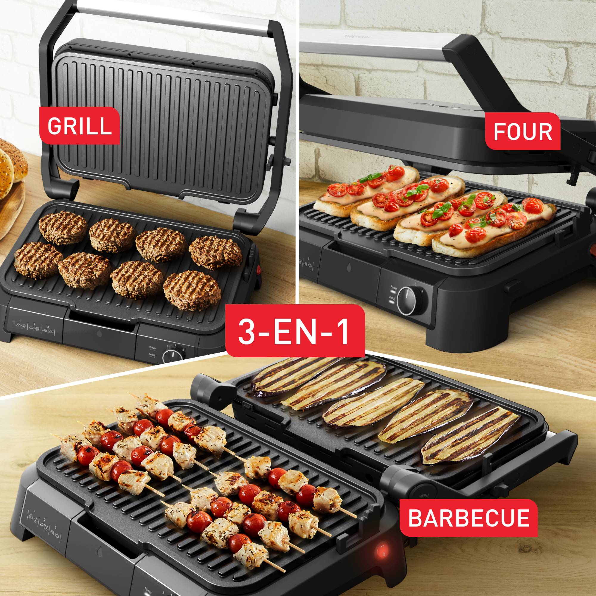 SuperGrill 3-en-1 XL GC520DE0 Grill & Barbecue - 2200W - 40x20cm