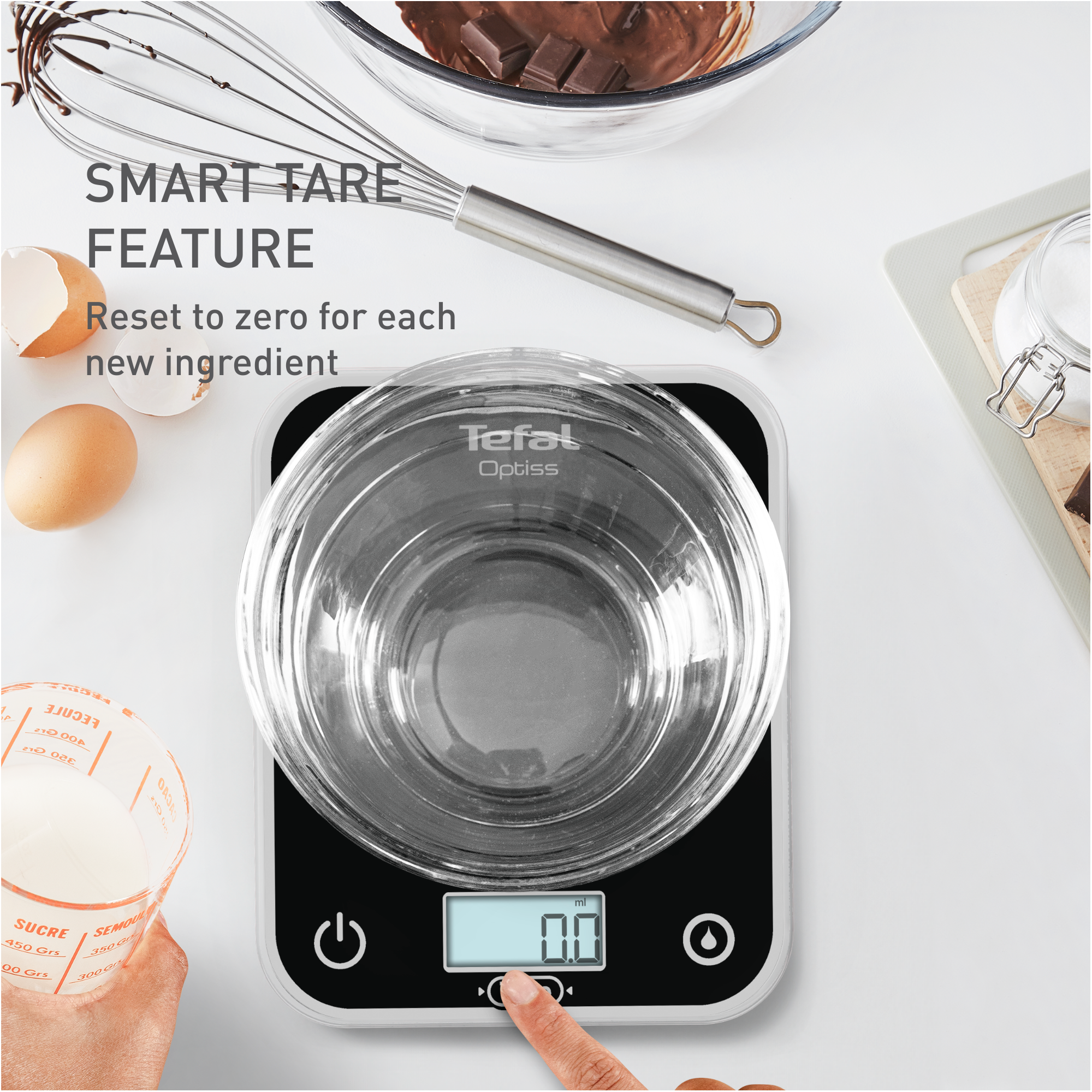 Optiss BC50U5V0, elektronische keukenweegschaal, makkelijk af te lezen display, krasbestendig