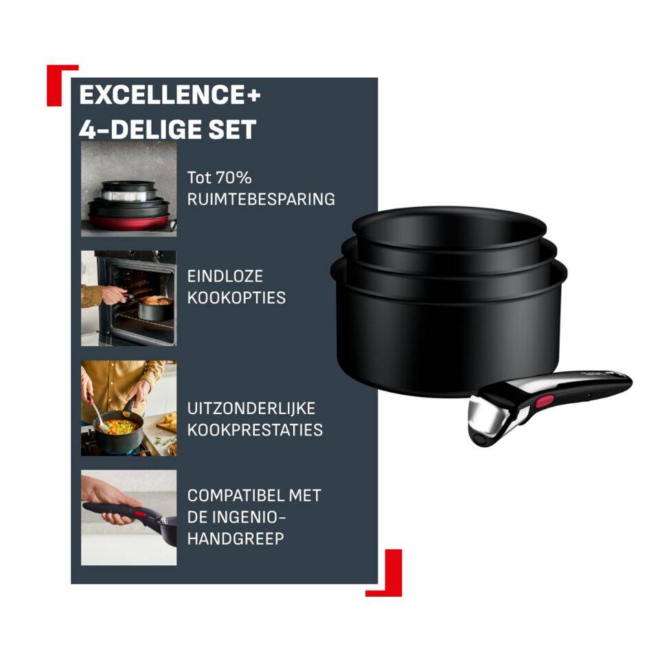 Ingenio Excellence+ P0079002 – Set van 4 steelpannen 16/18/20 cm - Fusion core - Inductie