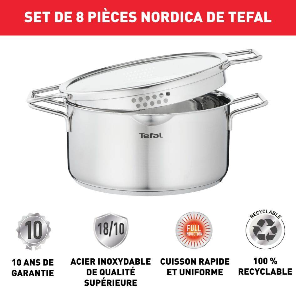 Nordica H852S855 Set de 4 casseroles inox 16/18/20/24 cm + 4 couvercles