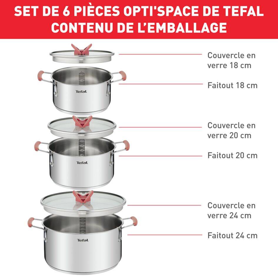 Opti'Space G720S674 Set de 3 casseroles 18/20/24 cm + couvercles - Induction