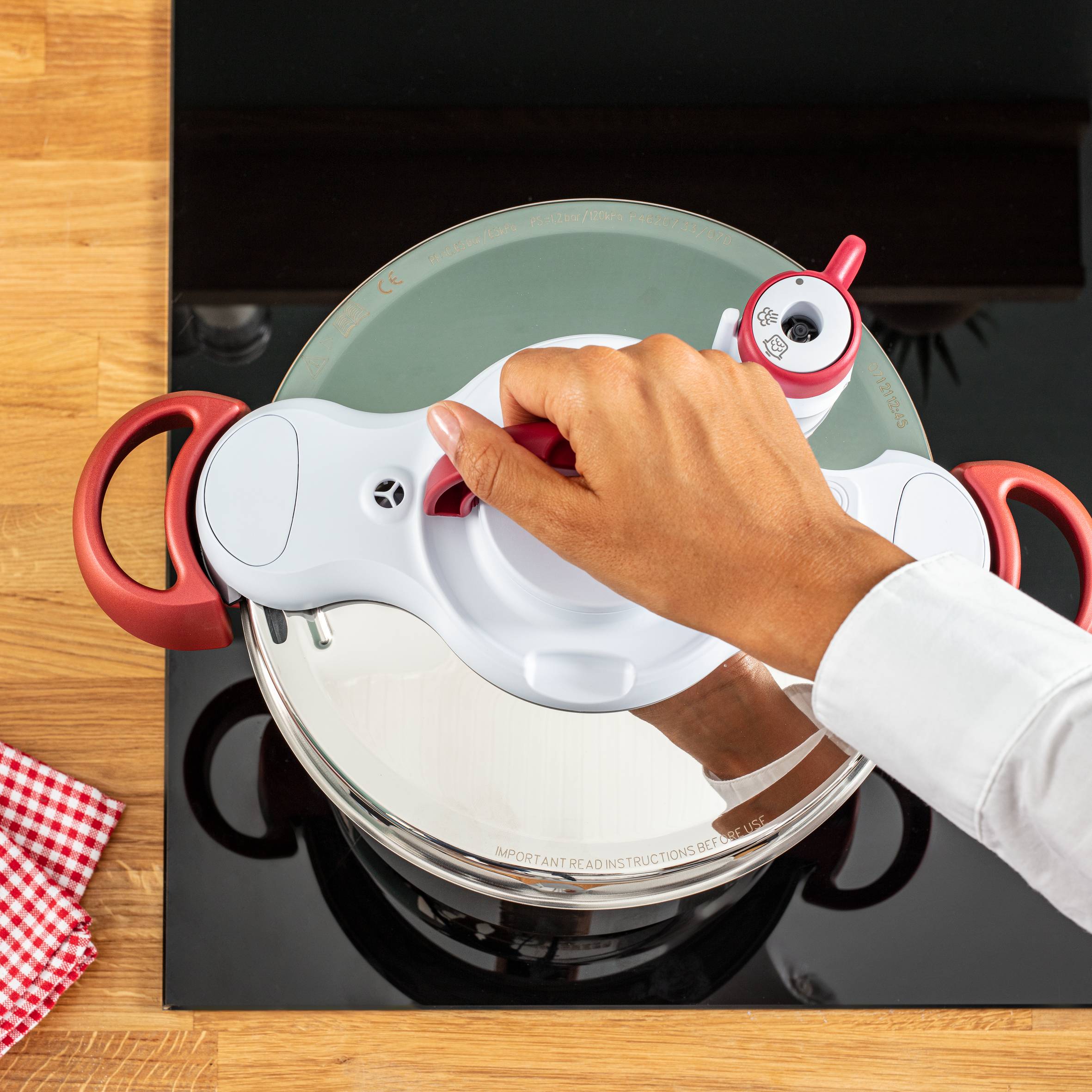 Cocotte Tefal Inox 22 Cm - Blanc/Rouge - Induction - Panier Vapeur Inclus
