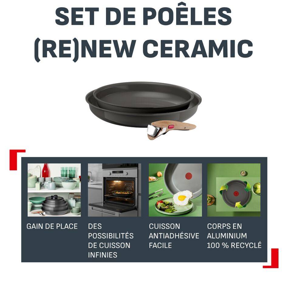 Ingenio Renew Ceramic L2729202 - Set 3 pièces - Céramique - Induction