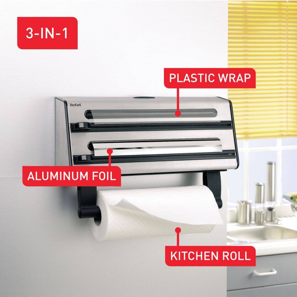 Ingenio K1887904 Triple distributeur : essuie-tout, papier aluminium, film plastique