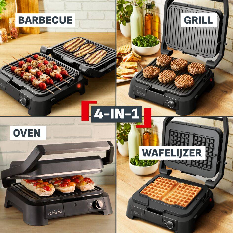 SuperGrill 4‑in‑1 GC517DE0 - Contactgrill - Barbecue - Ovenstand - Wafelijzer