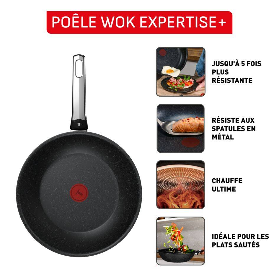 Expertise+, Poêle wok 28&nbsp;cm, Revêtement antiadhésif haute performance, Induction