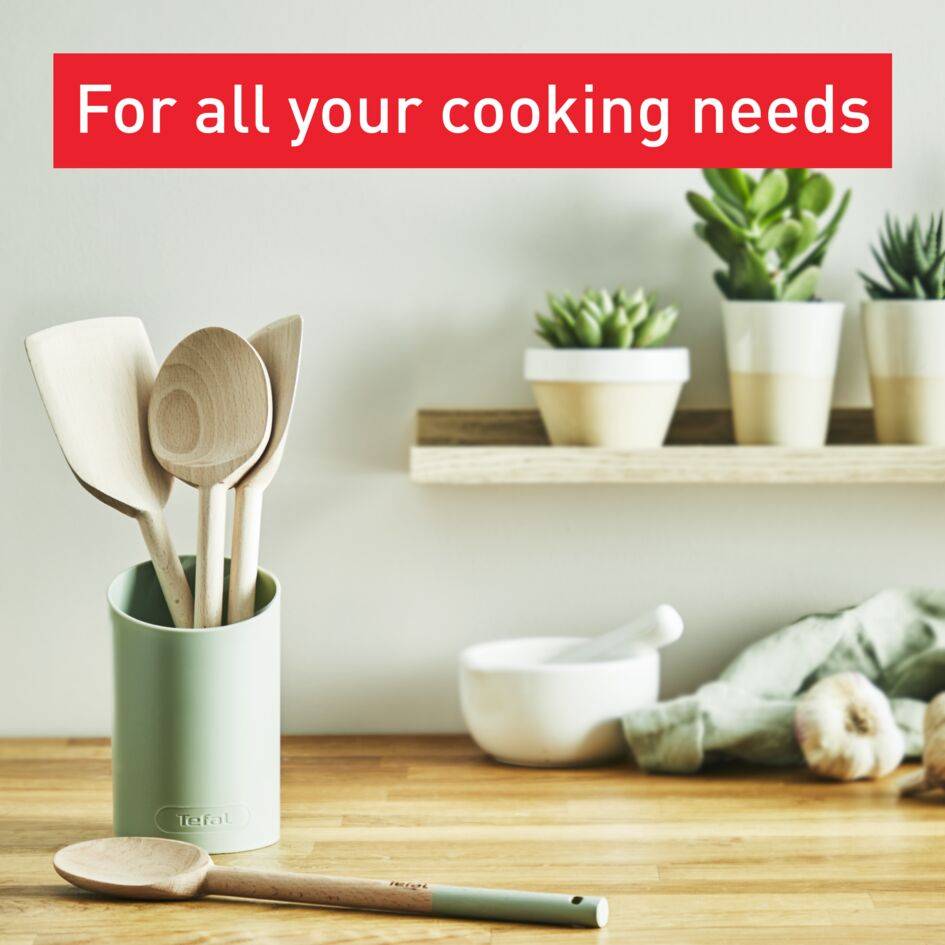 Natura K270S504 Set d'ustensiles en bois 28 cm  : Cuillère large + Spatule + Maryse + Cuillère&nbsp;+ pot - Sauge