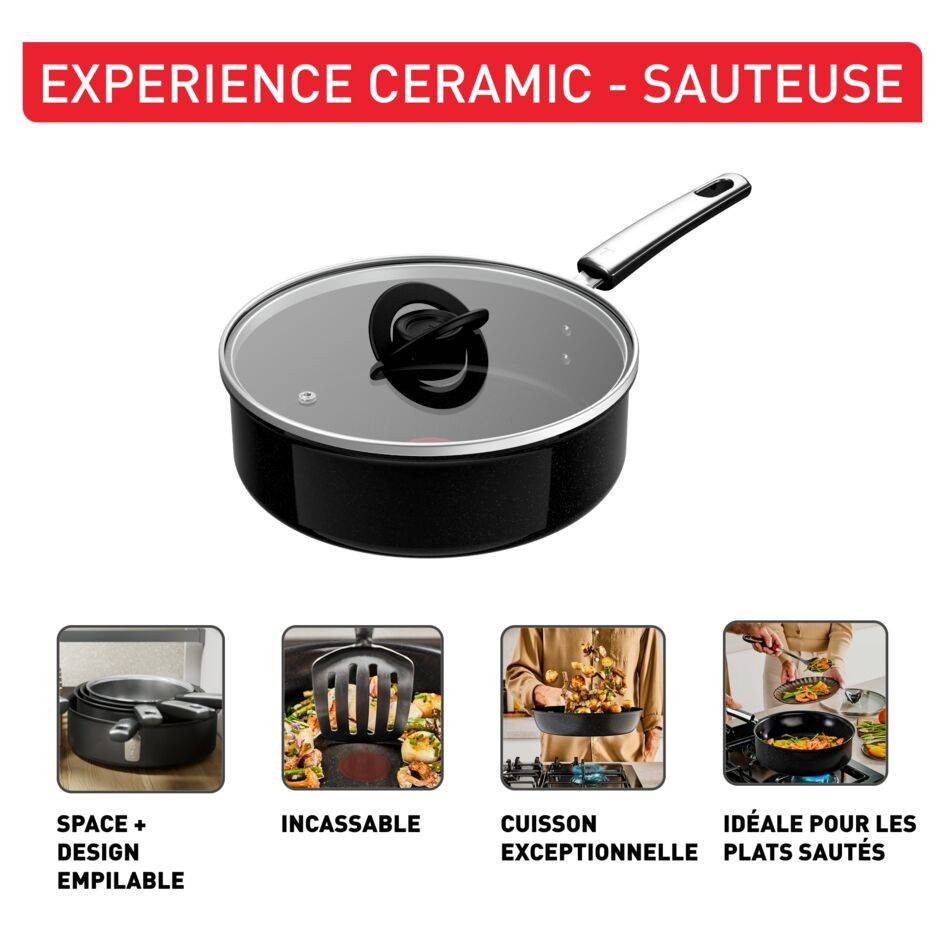 Experience Ceramic G2133223 Sauteuse + Couvercle 24 cm - revêtement céramique antiadhésif haute performance - Induction