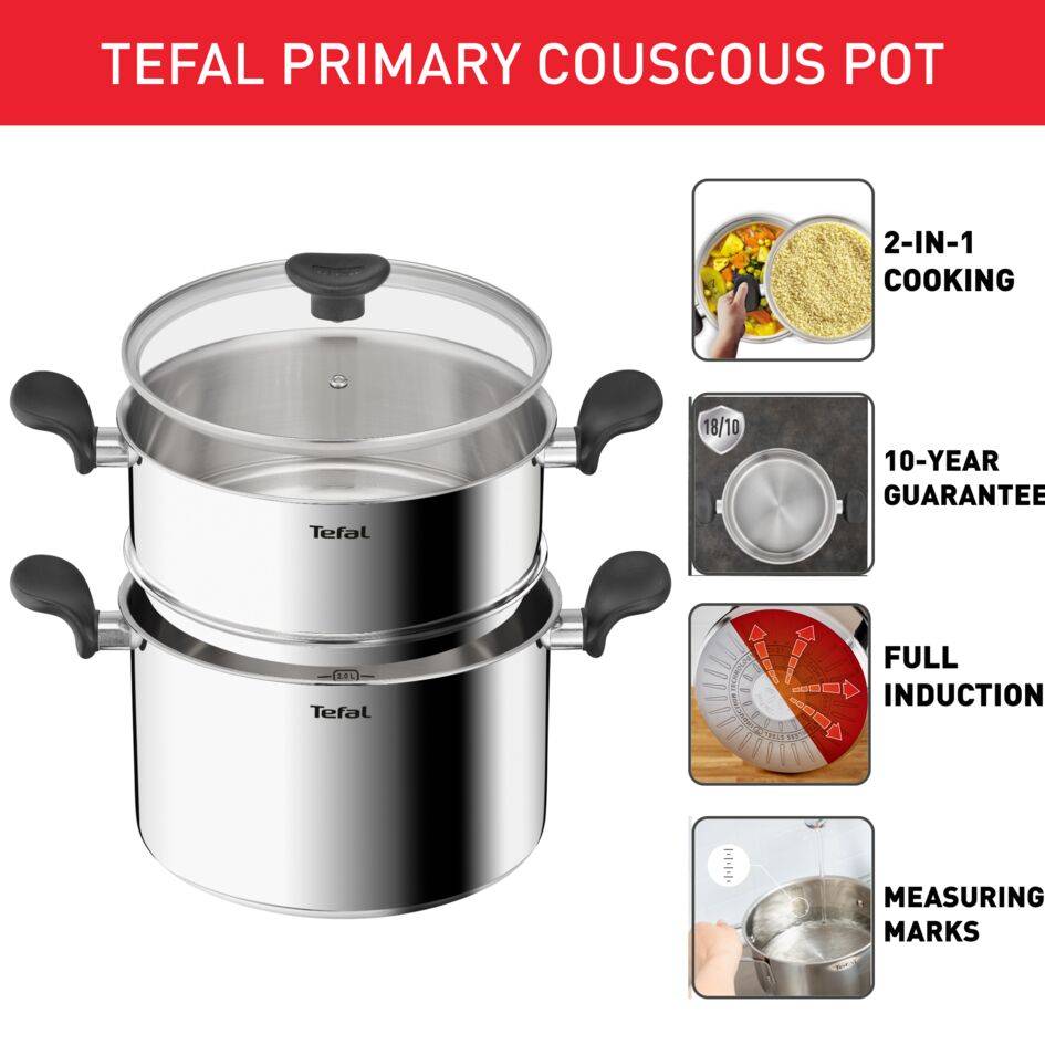 Primary Couscous E3089514 Casserole + panier vapeur + couvercle - 24 cm - Induction