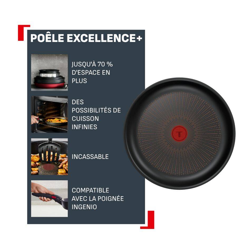 Ingenio Excellence+, Poêle 28 cm, Empilable, Revêtement antiadhésif, Induction
