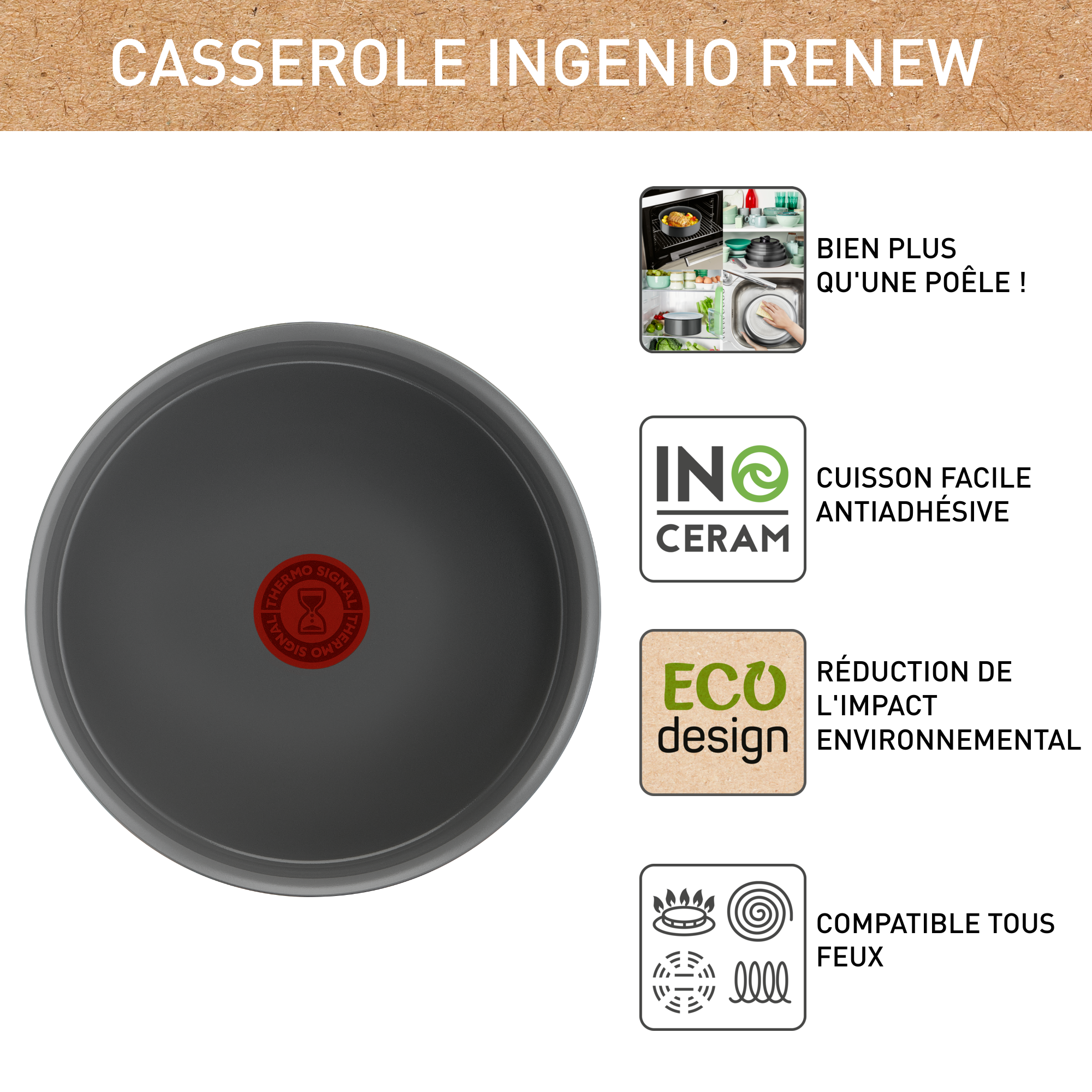 Ingenio Renew On L2602902 Poêlon en céramique à poignée amovible - 18 cm - Induction