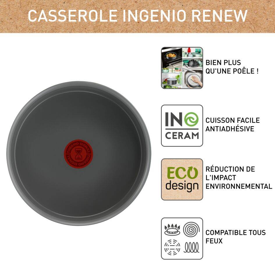 Ingenio Renew On L2602902 Poêlon en céramique à poignée amovible - 18 cm - Induction