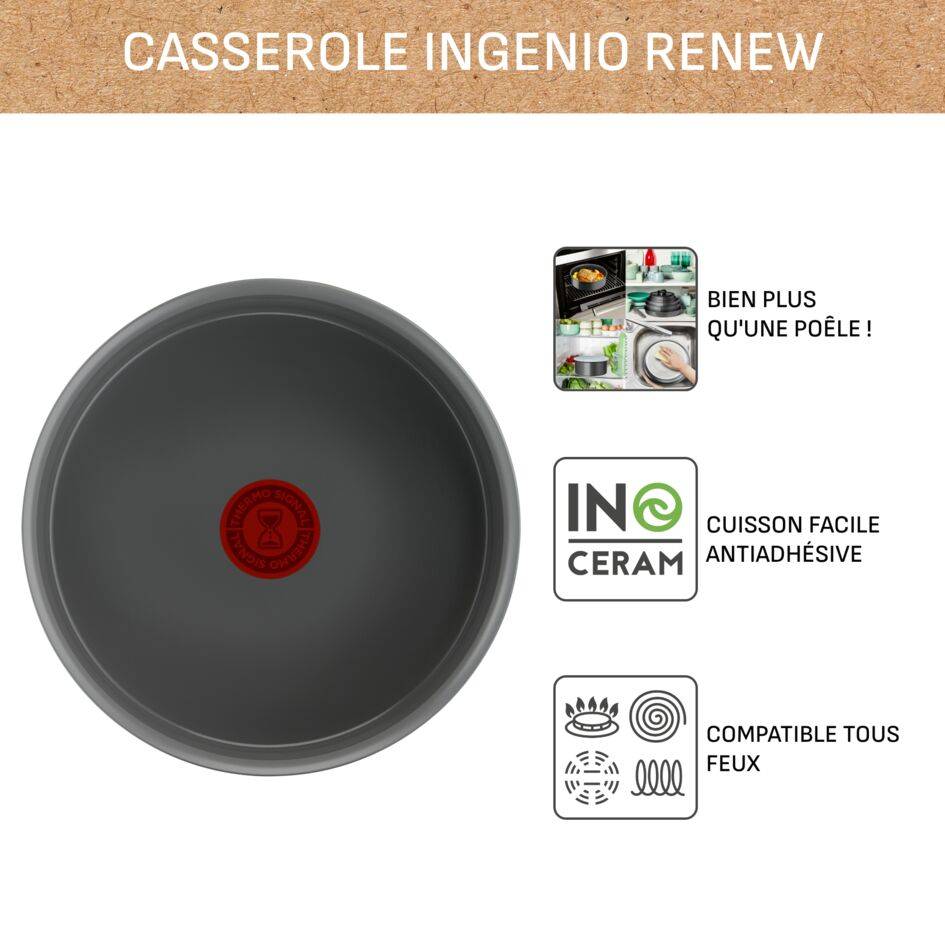 Ingenio Renew On L2602902 Poêlon en céramique à poignée amovible - 18 cm - Induction