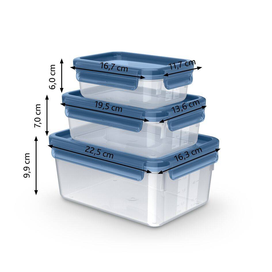 MasterSeal Fresh Eco N1171818 Set de 3 Boîtes de conservation - 0,55L / 1,0L / 2,2L