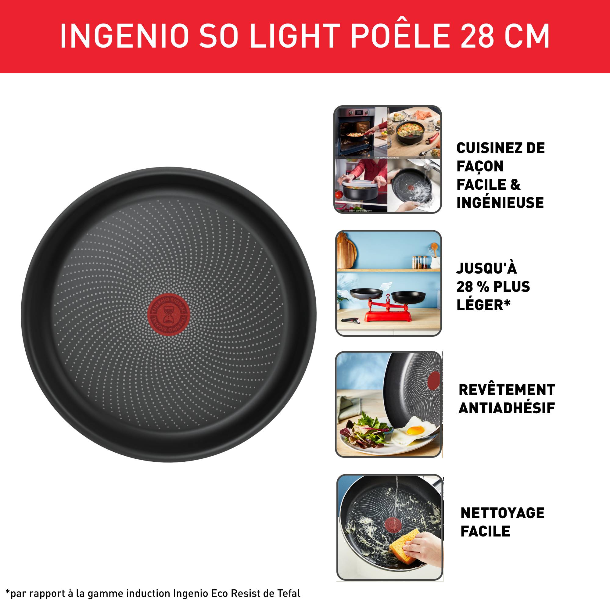 Ingenio So'Light L7230602 Poêle à frire - 28 cm - Induction