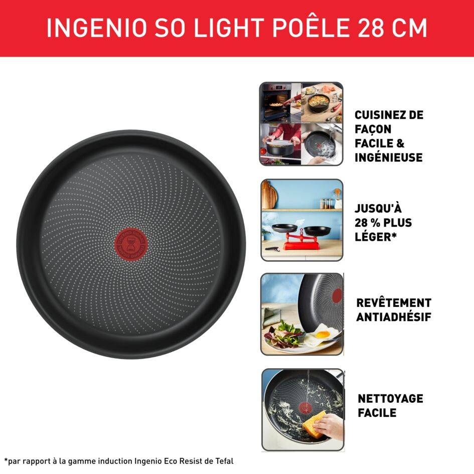Ingenio So'Light L7230602 Poêle à frire - 28 cm - Induction