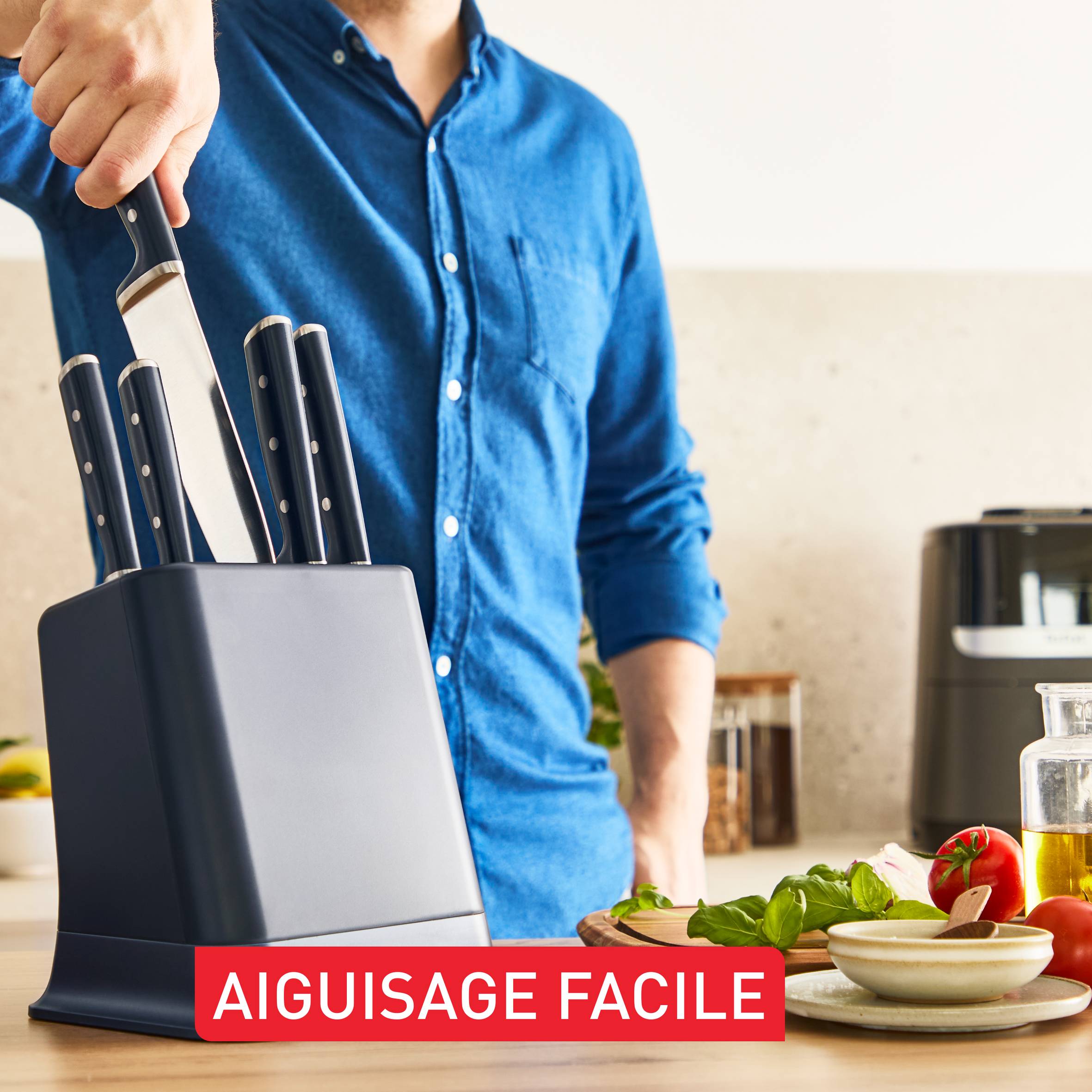 EverSharp K297S644 Set de 5 couteaux + bloc à couteau avec aiguiseur intégré