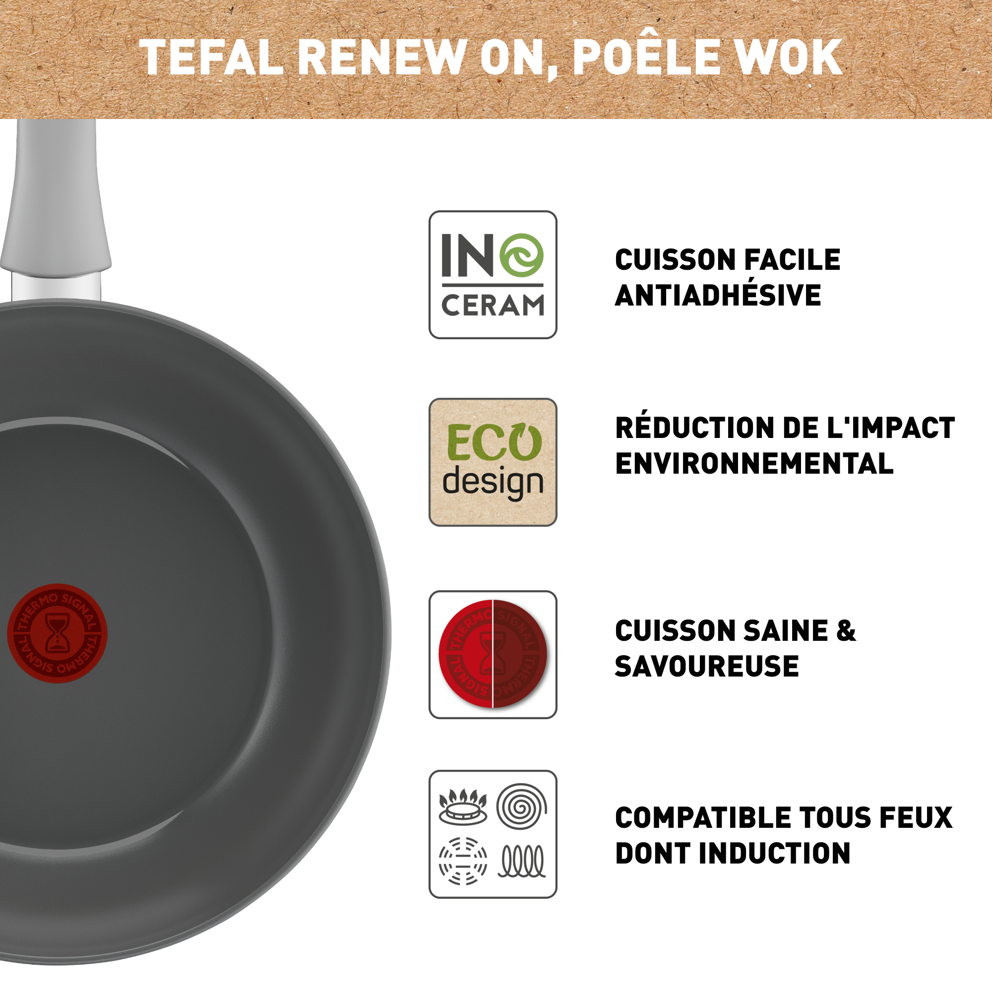 Renew On C4271932 Wok en céramique - 28 cm - Induction