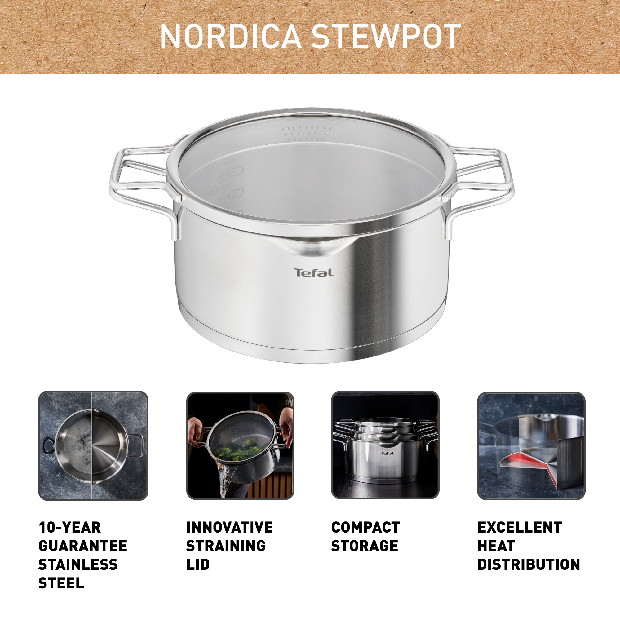 Nordica H8524436 Kookpot + glazen deksel - 20 cm - Inductie