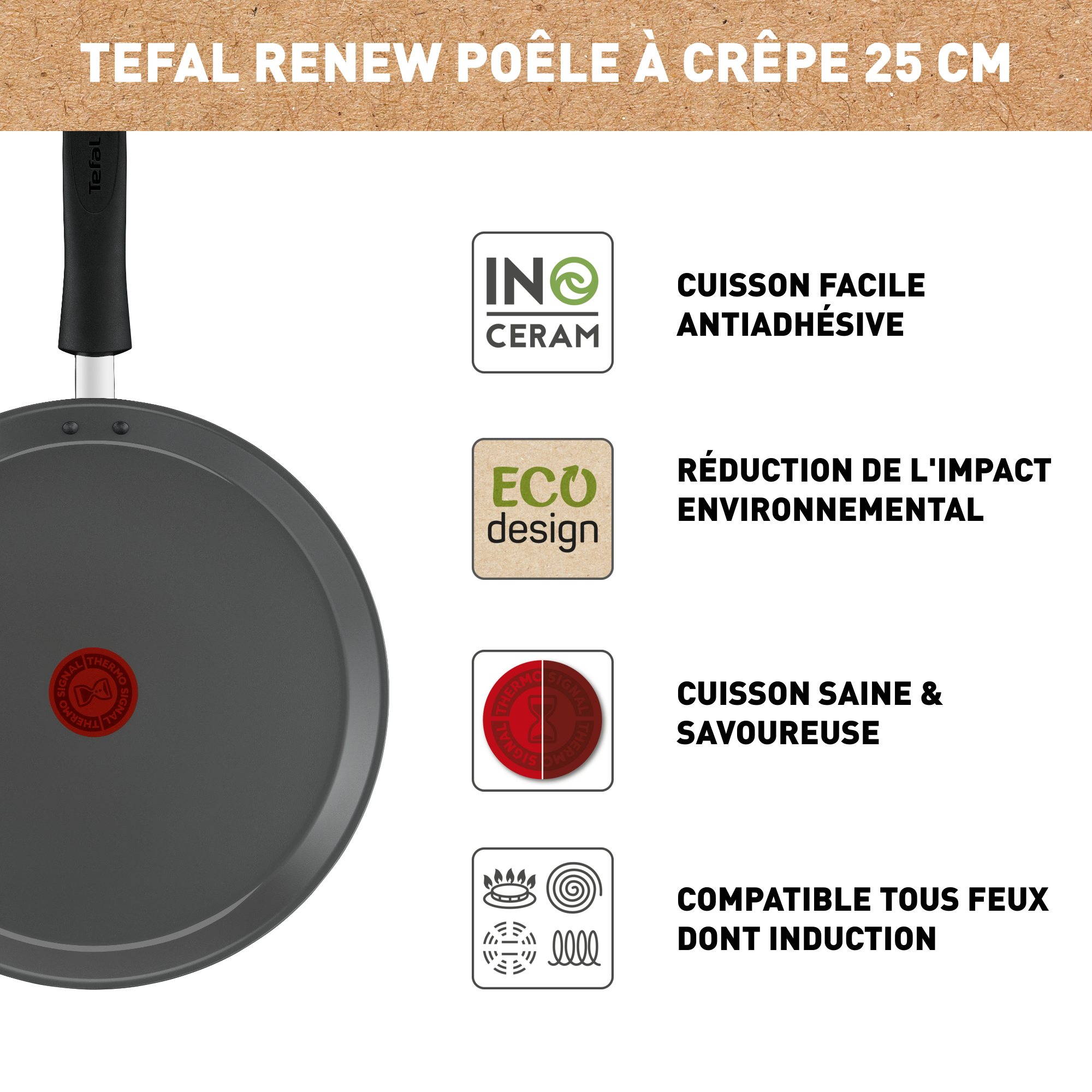 Renew Black On C4353832 Poêle à crêpes en céramique - 25 cm - Induction
