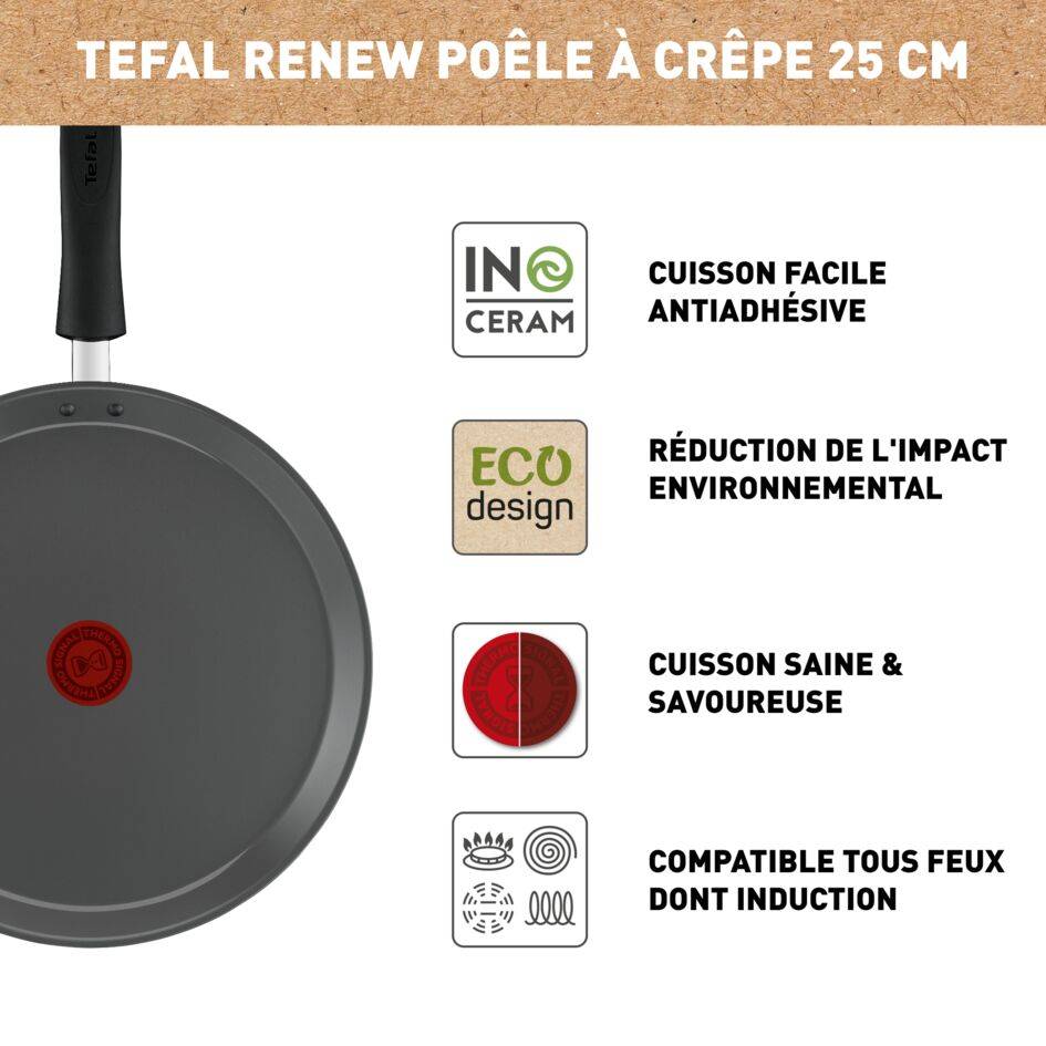 Renew Black On C4353832 Poêle à crêpes en céramique - 25 cm - Induction