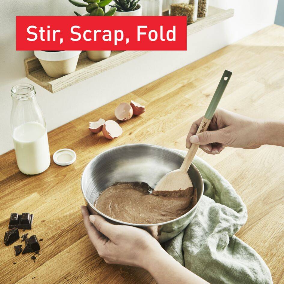 Natura K270S504 Set d'ustensiles en bois 28 cm  : Cuillère large + Spatule + Maryse + Cuillère&nbsp;+ pot - Sauge