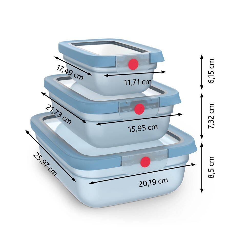 OneClick N1230210 Set van 3 bewaardozen - 0,5L / 1,2L / 2,3L  