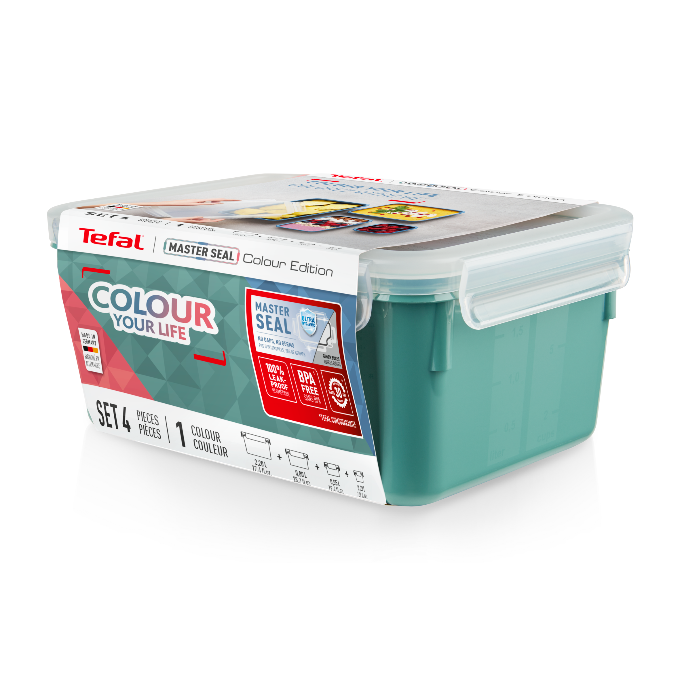 MasterSeal Color N1031010 Set de 4 boîtes de conservation - 0,20L / 0,55L / 0,80L / 2,2L