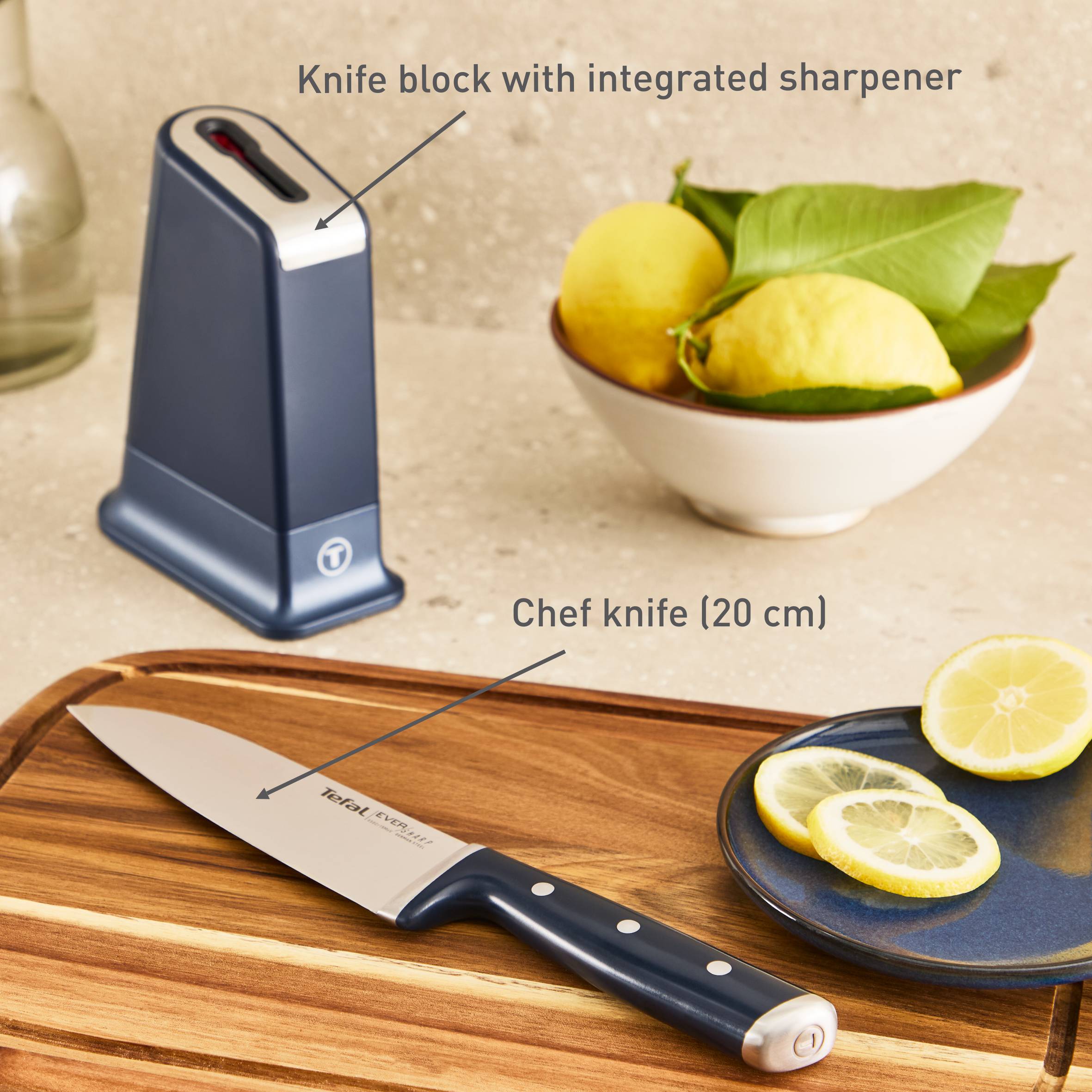 EverSharp K297S244 Koksmes + messenblok met geïntegreerde slijper