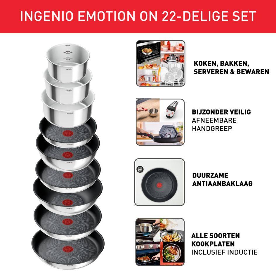 Emotion On, 22-delige pannenset, roestvrij staal