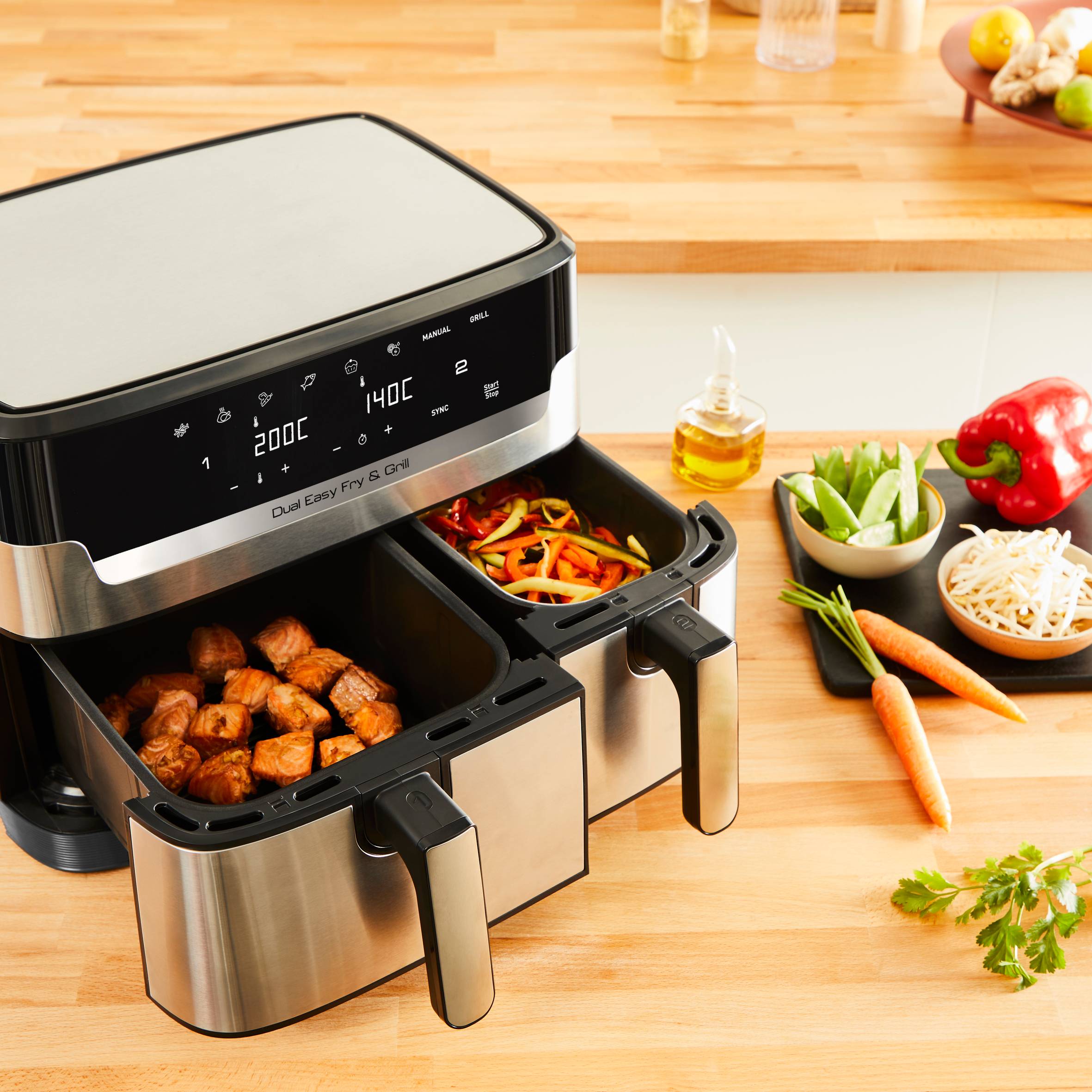 Dual Easy Fry & Grill EY905D10 Air fryer - 8 programma's - 5,2L + 3,1L