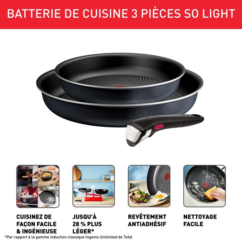 Ingenio So'Light L7239023 Set de 2 poêles 22/28cm + poignée amovible - Induction
