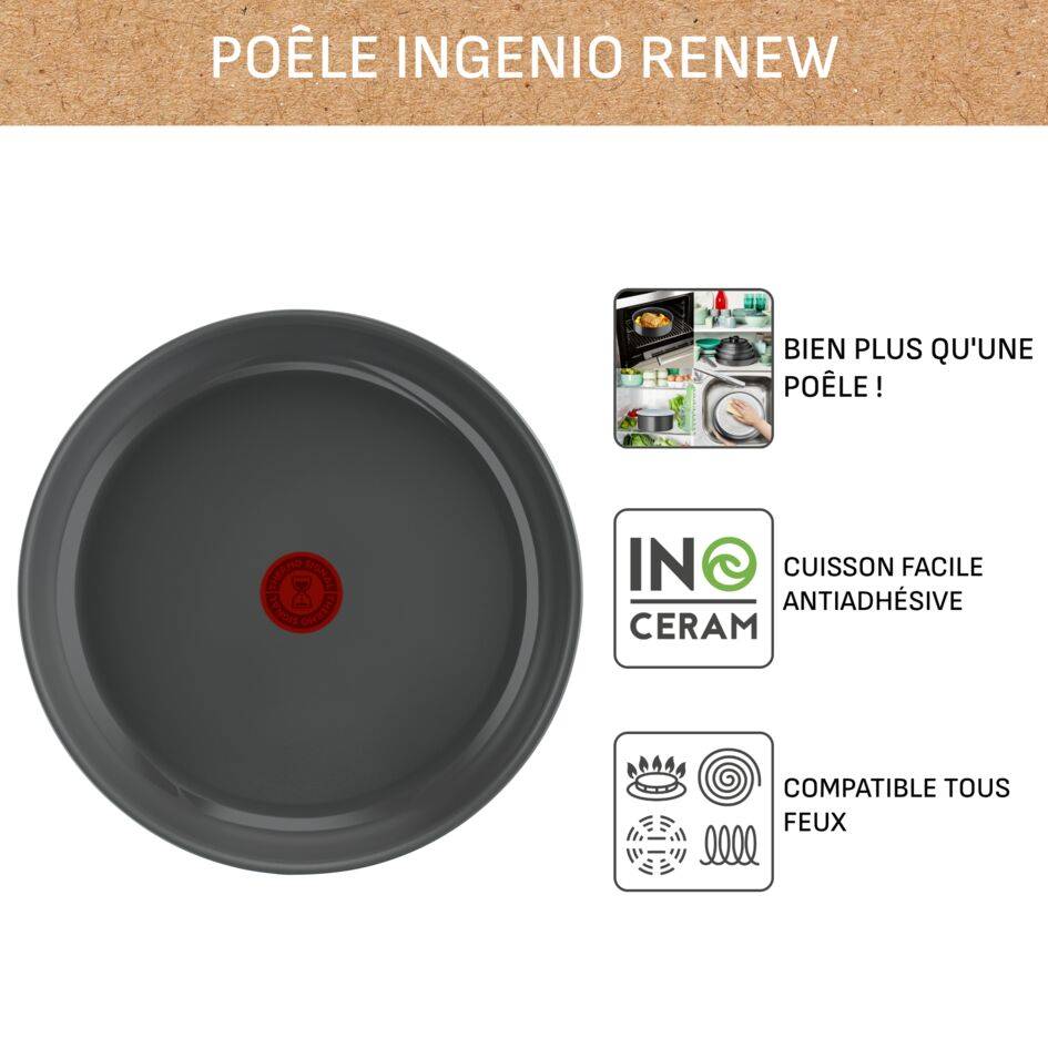 Ingenio Renew On L2600402 Poêle en céramique à poignée amovible - 24 cm - Induction