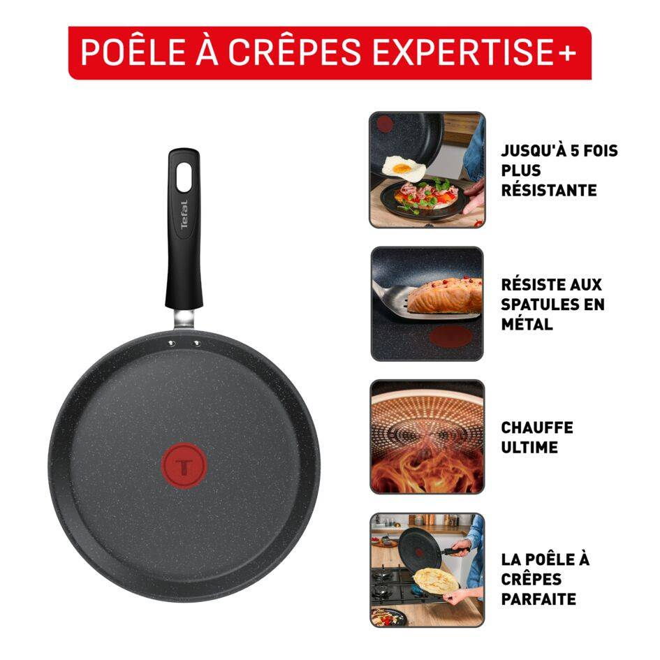 Expertise+, Poêle à crêpes 25 cm, Revêtement antiadhésif haute performance, Induction