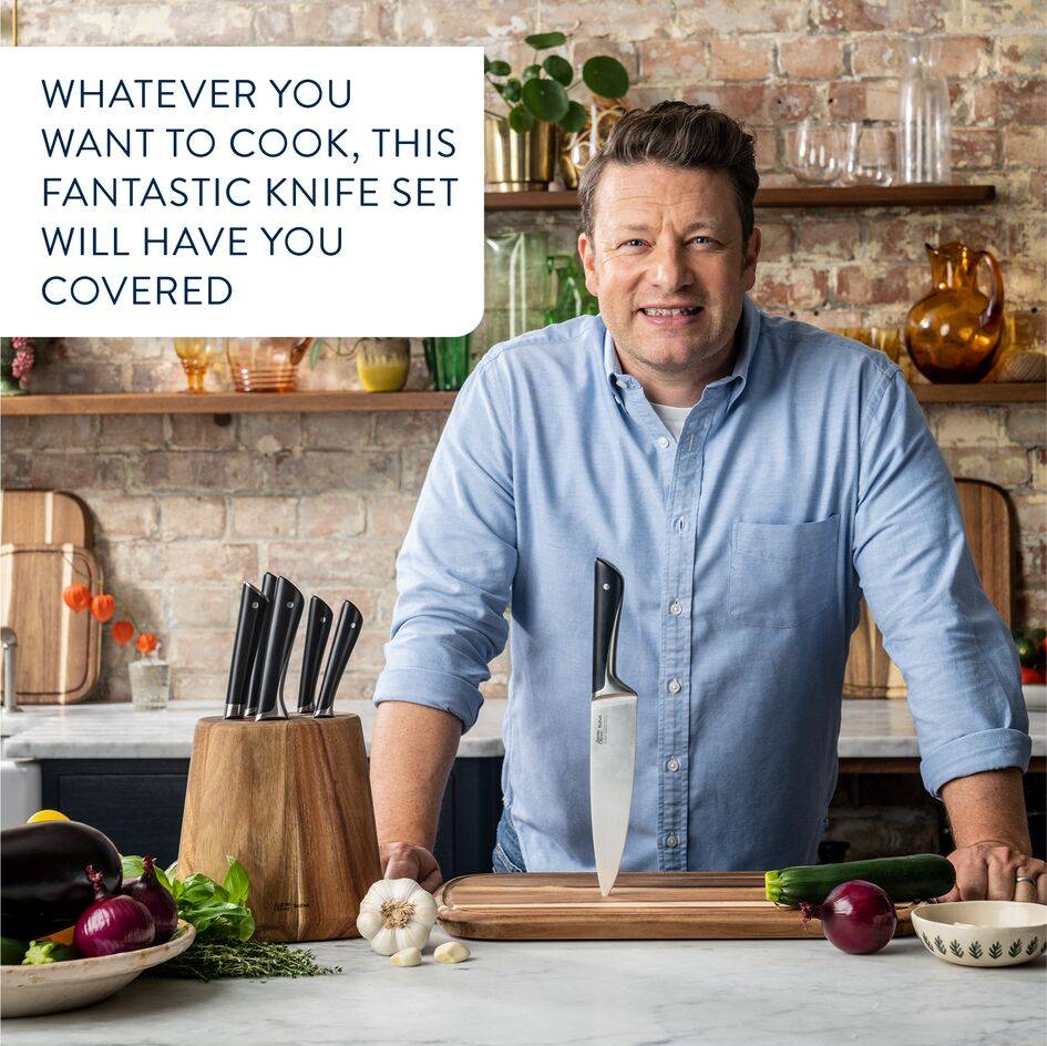 Jamie Oliver K267S656 Set de 6 couteaux de cuisine + Bloc en acacia