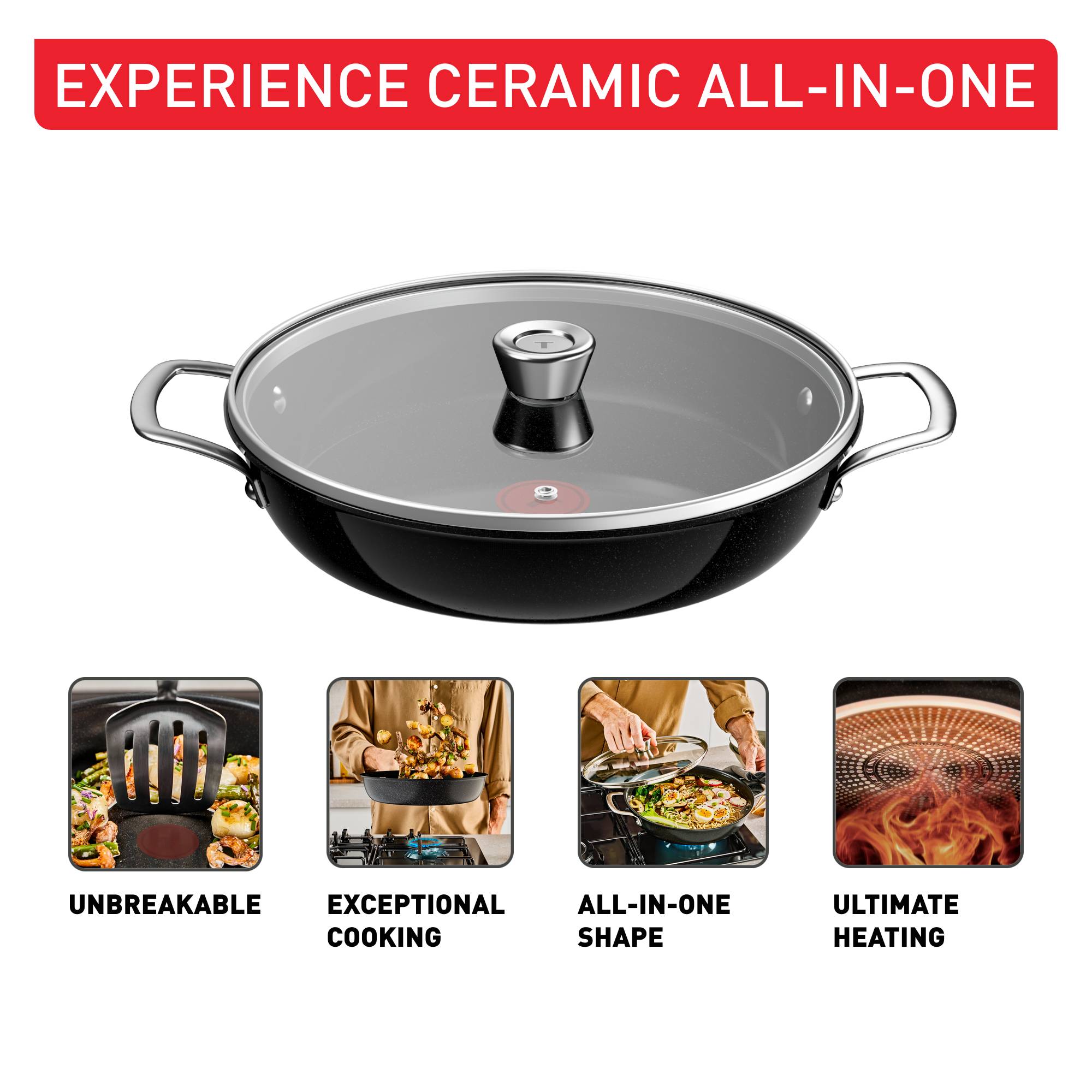 Experience Ceramic G2228602 Poêle tout-en-un + Couvercle - 28 cm - Induction