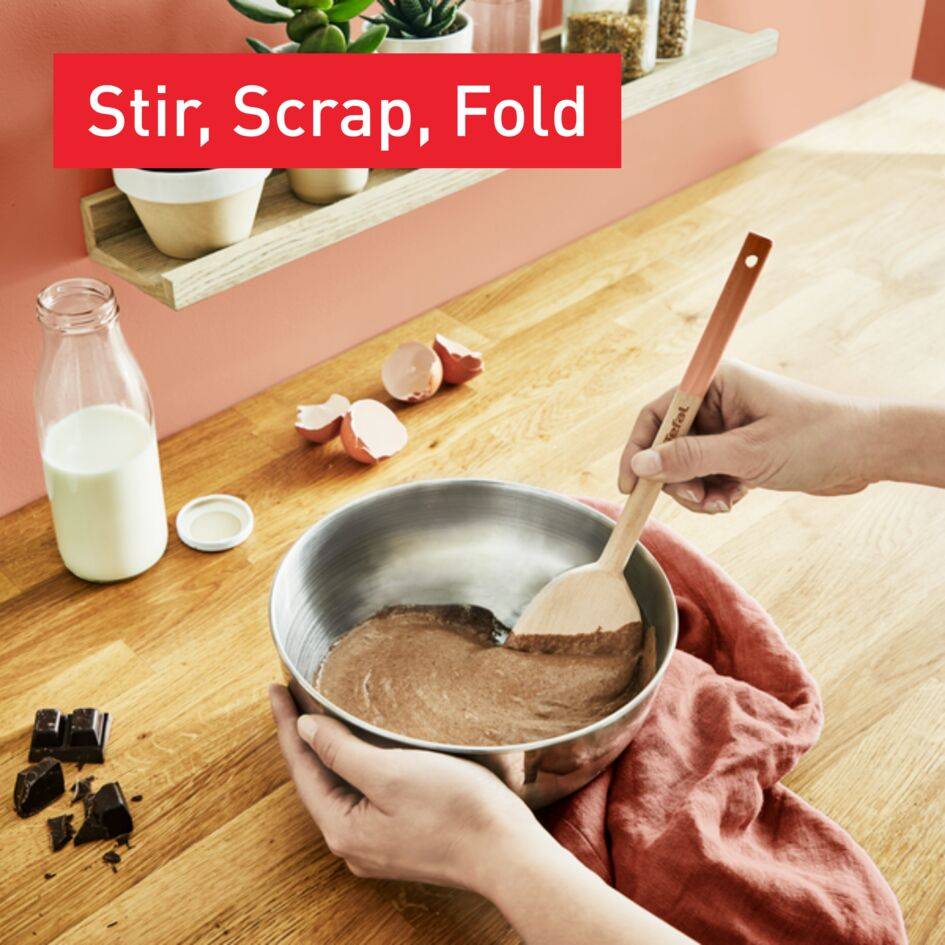 Natura K2705S04 Houten accessoireset  met houder - schuine spatel + grote lepel + kleine lepel + spatel + houder - Terracotta