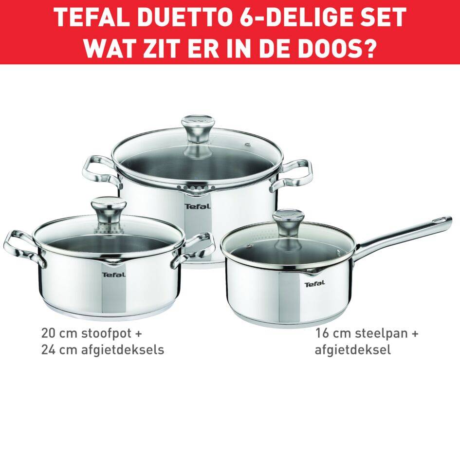 Duetto A705S636 Set van steelpan 16cm + 2 kookpotten 20/24 cm + 3 deksels
