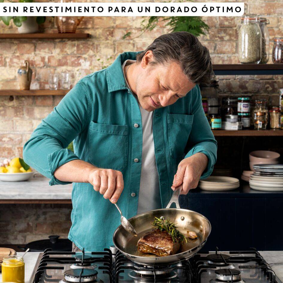 Jamie Oliver by Tefal Cook Smart, Poêles 24/28 cm, Acier inoxydable sans revêtement