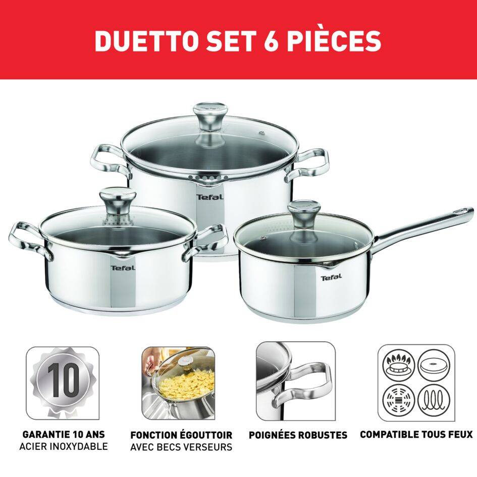 Duetto A705S636 Set de poêlon 16cm + 2 casseroles 20/24 cm + 3 couvercles