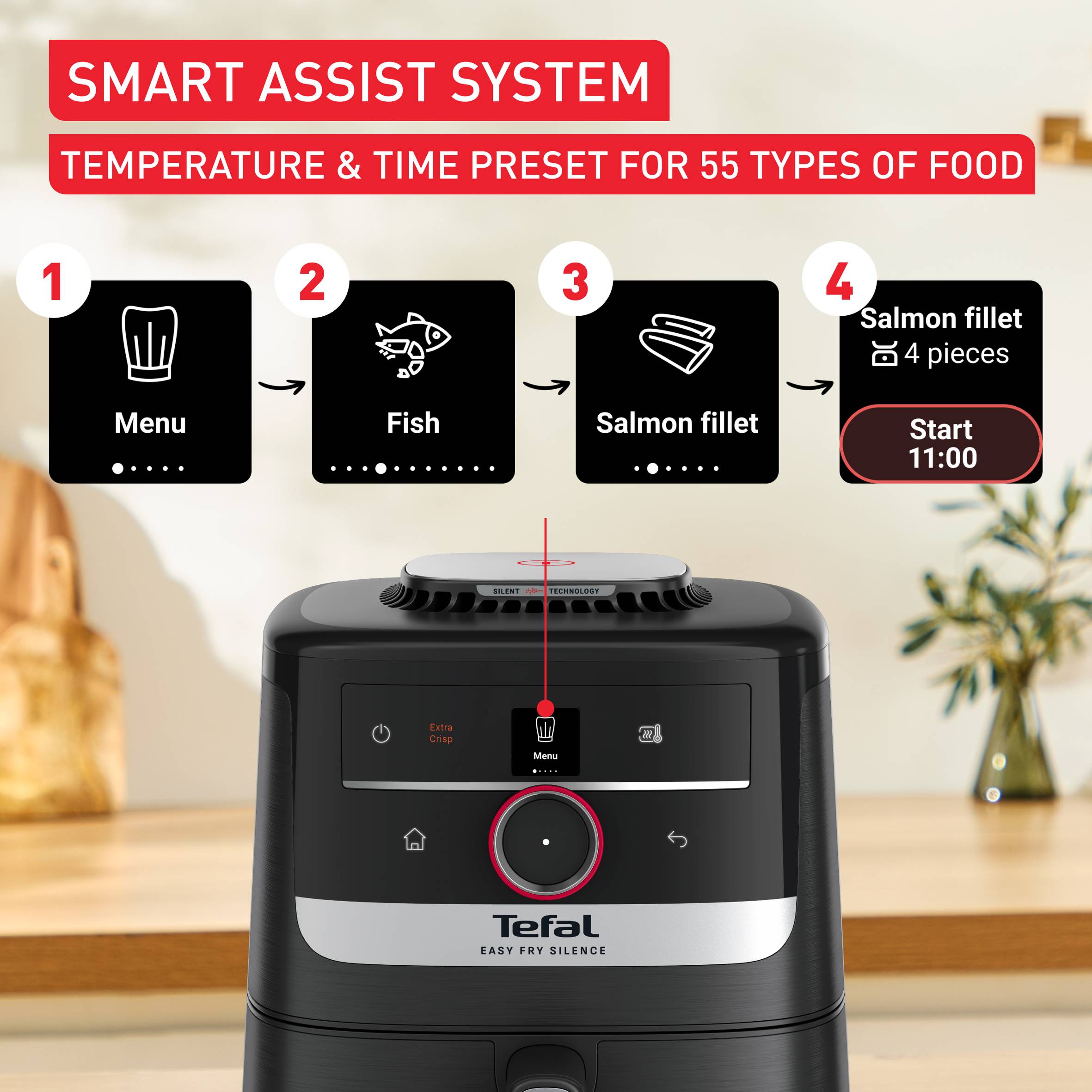 Easy Fry Silence EY5728E0 Air fryer - Smart Assist - 5L - Technologie Silencieuse