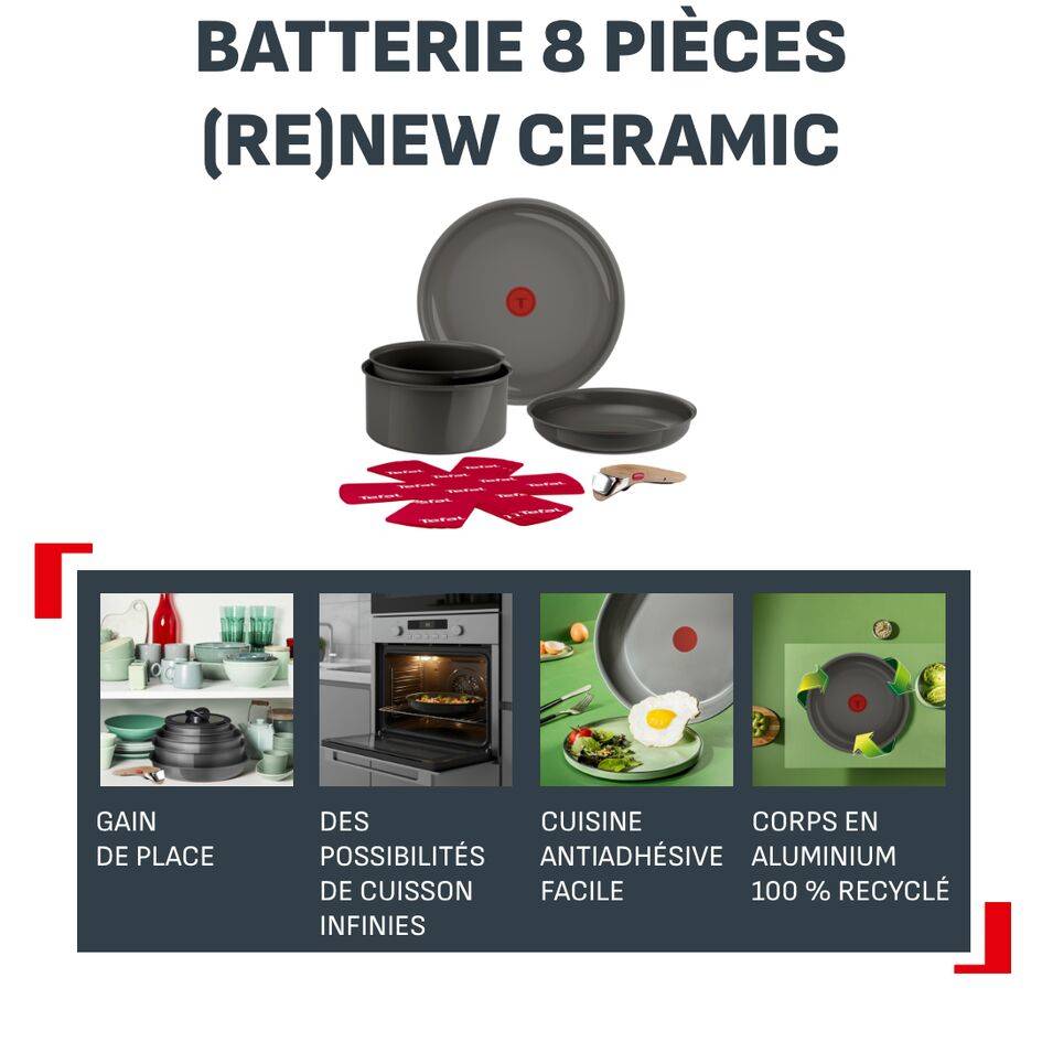Ingenio Renew Ceramic L2729002 - Set 8 pièces - Céramique - Induction