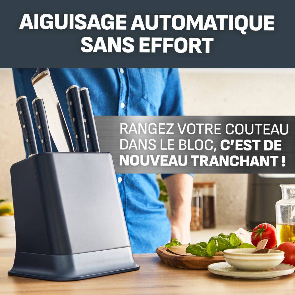 EverSharp K297S244 Couteau de chef + bloc à couteau avec aiguiseur intégré