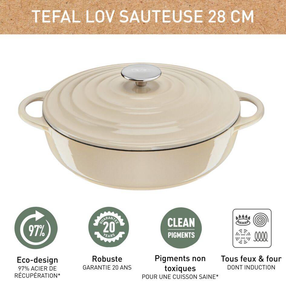 Lov E2597204 Cocotte en fonte peu profonde - 28 cm - Induction