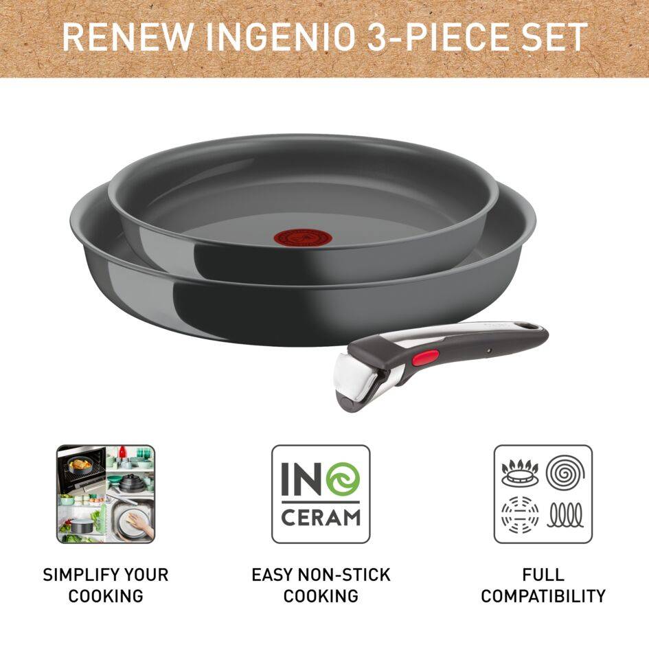 Ingenio Renew On L2619102 Set van 2 keramische pannen 24/28 cm + afneembare handgreep - Inductie