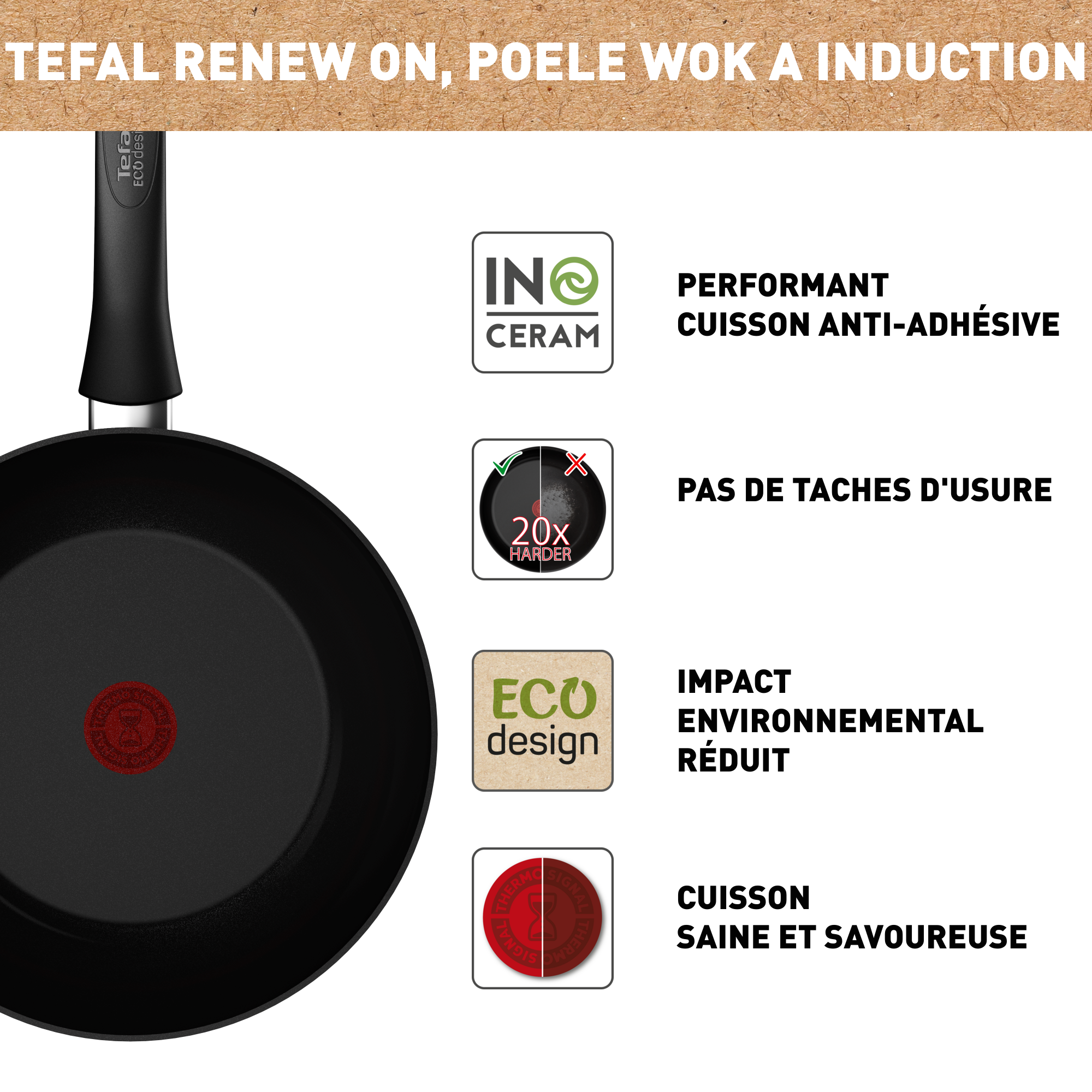 Renew Black On C4351932 Wok en céramique - 28 cm - Induction
