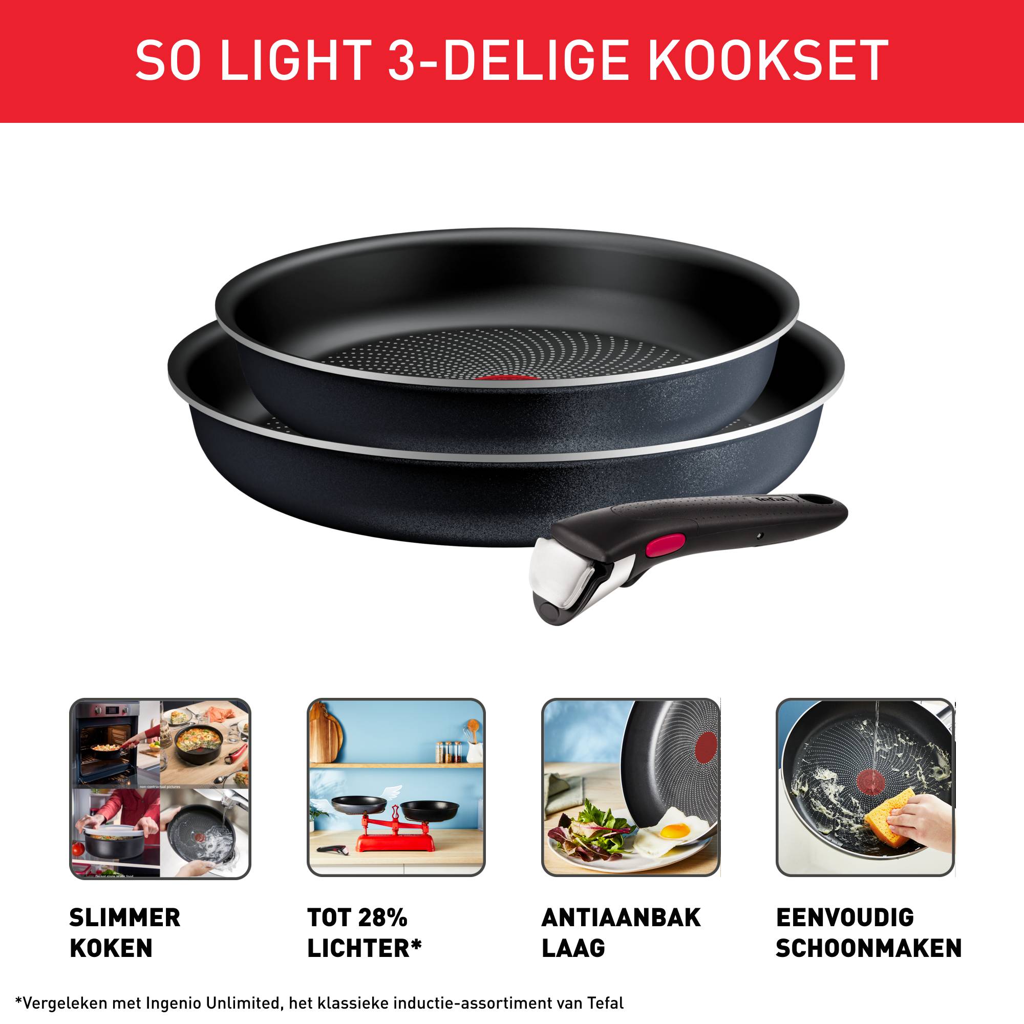 Ingenio So'Light L7239103 Set van 2 pannen 24/28 cm + afneembare handgreep - Inductie