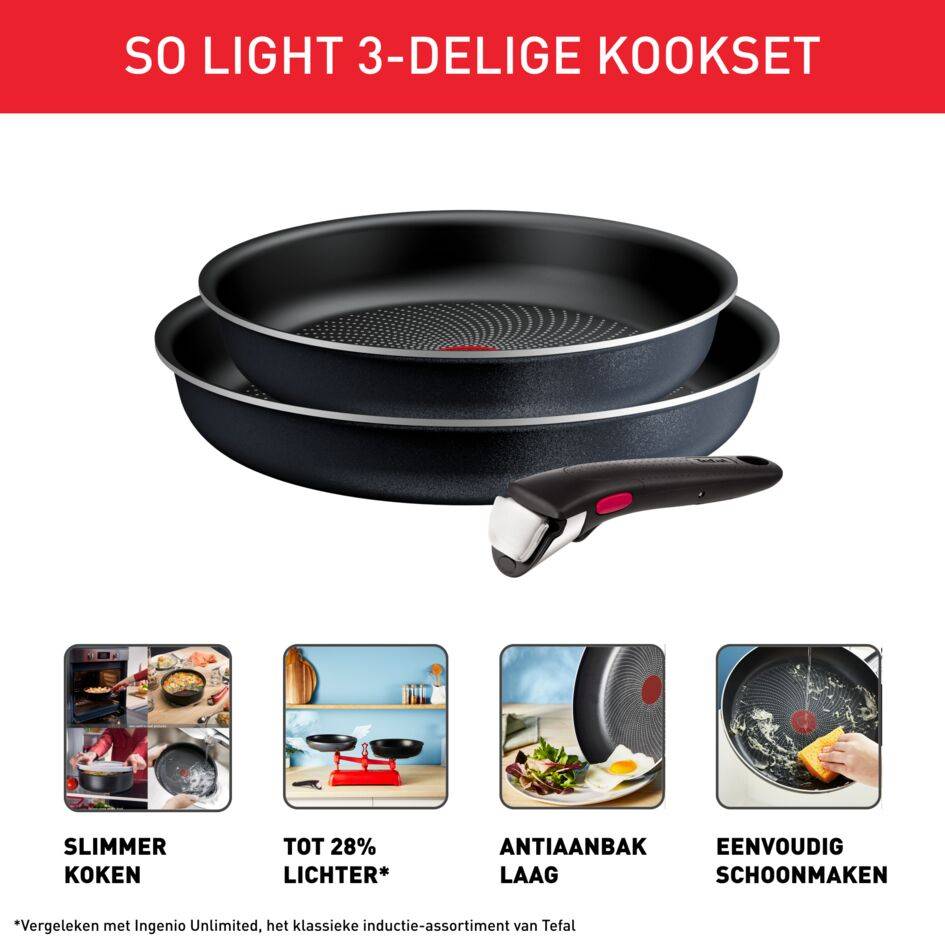 Ingenio So'Light L7239103 Set van 2 pannen 24/28 cm + afneembare handgreep - Inductie